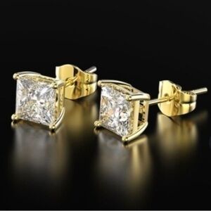 Renaissance 14k Yellow Gold Princess Cut CZ Stud Earrings